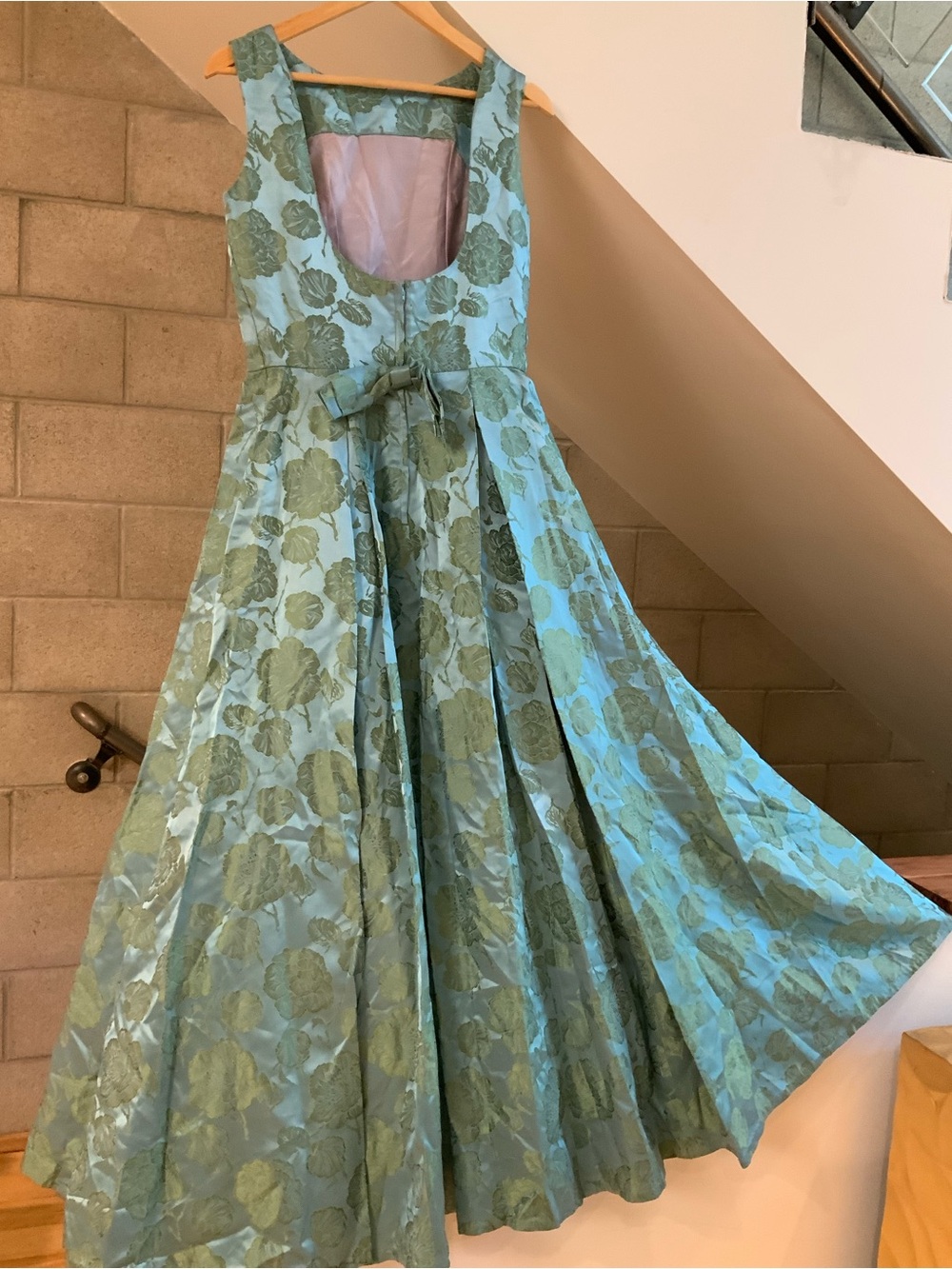 Vintage 50s aqua blue floral dress sz S - Picture 4 of 11